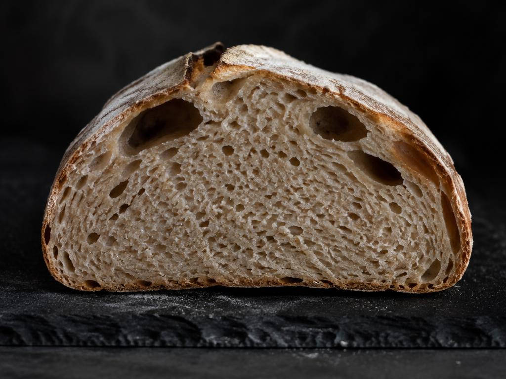 Under-fermented sourdough crumb cross-section